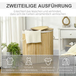 Laundry Basket Sorter 2-Section Removable Lid Natural Bamboo