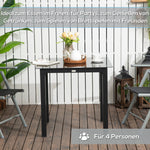 Square Garden Table 80x80cm, 4-Person Tempered Glass Top, Black Aluminum
