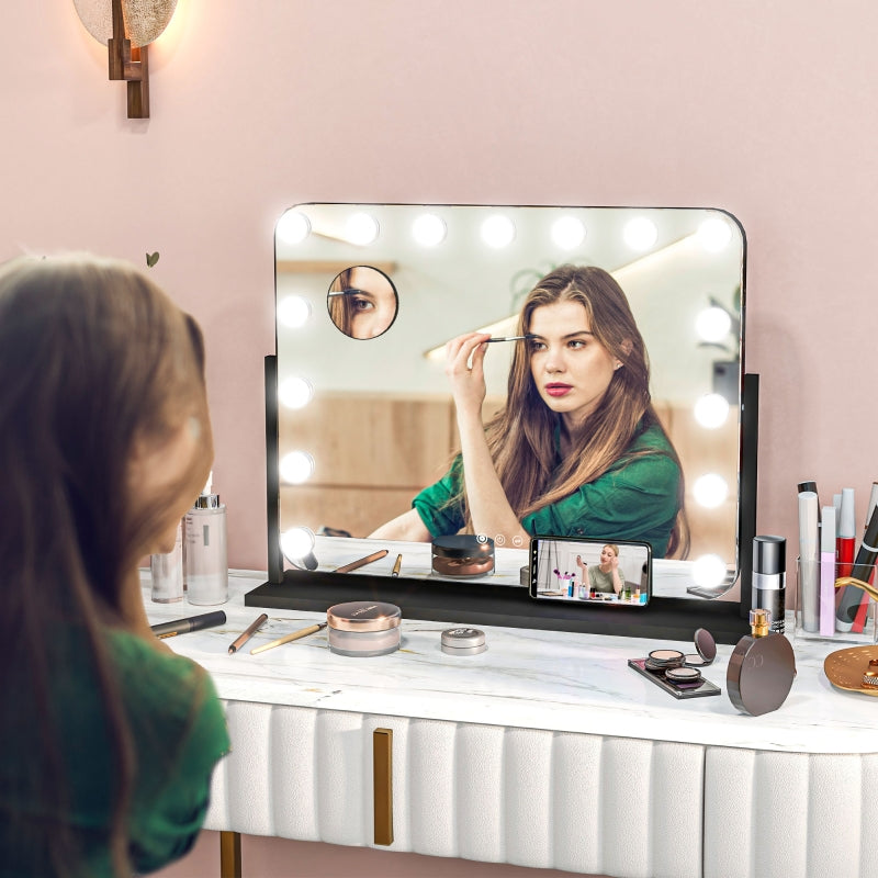 LED Cosmetic Mirror, 3 Light Modes, Dimmable, Touch Control, Black