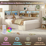 Daybed Upholstered Sofa Bed 90x200cm Hydraulic Storage LED USB Beige Velvet