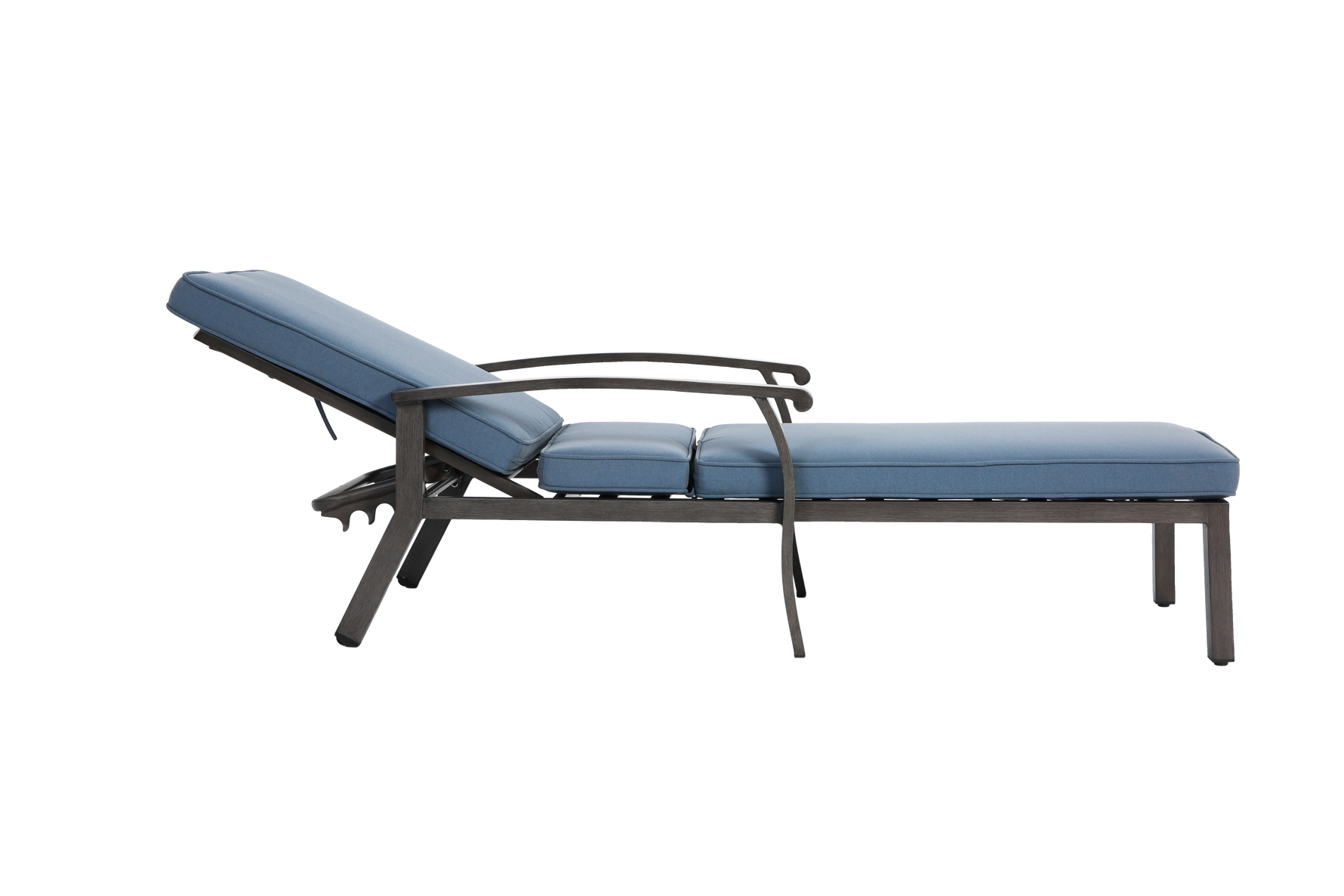 Lounge Patio Chair, Adjustable Reclining Rustproof Aluminum, Waterproof Blue Cushion