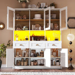 Tall Kitchen Cabinet 140x40x175cm Adjustable Shelves LED Lighting White/Black