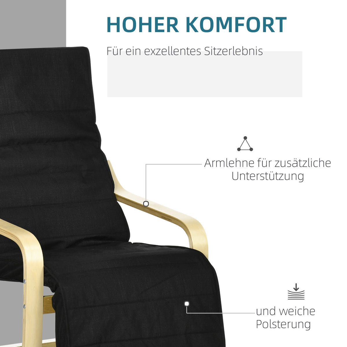Reclining Armchair Rocking Chair Adjustable Footrest Linen Look, Birch Wood Black