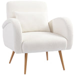 Upholstered Armchair, Padded with Lumbar Cushion and Metal Legs, Fleece, Cream White