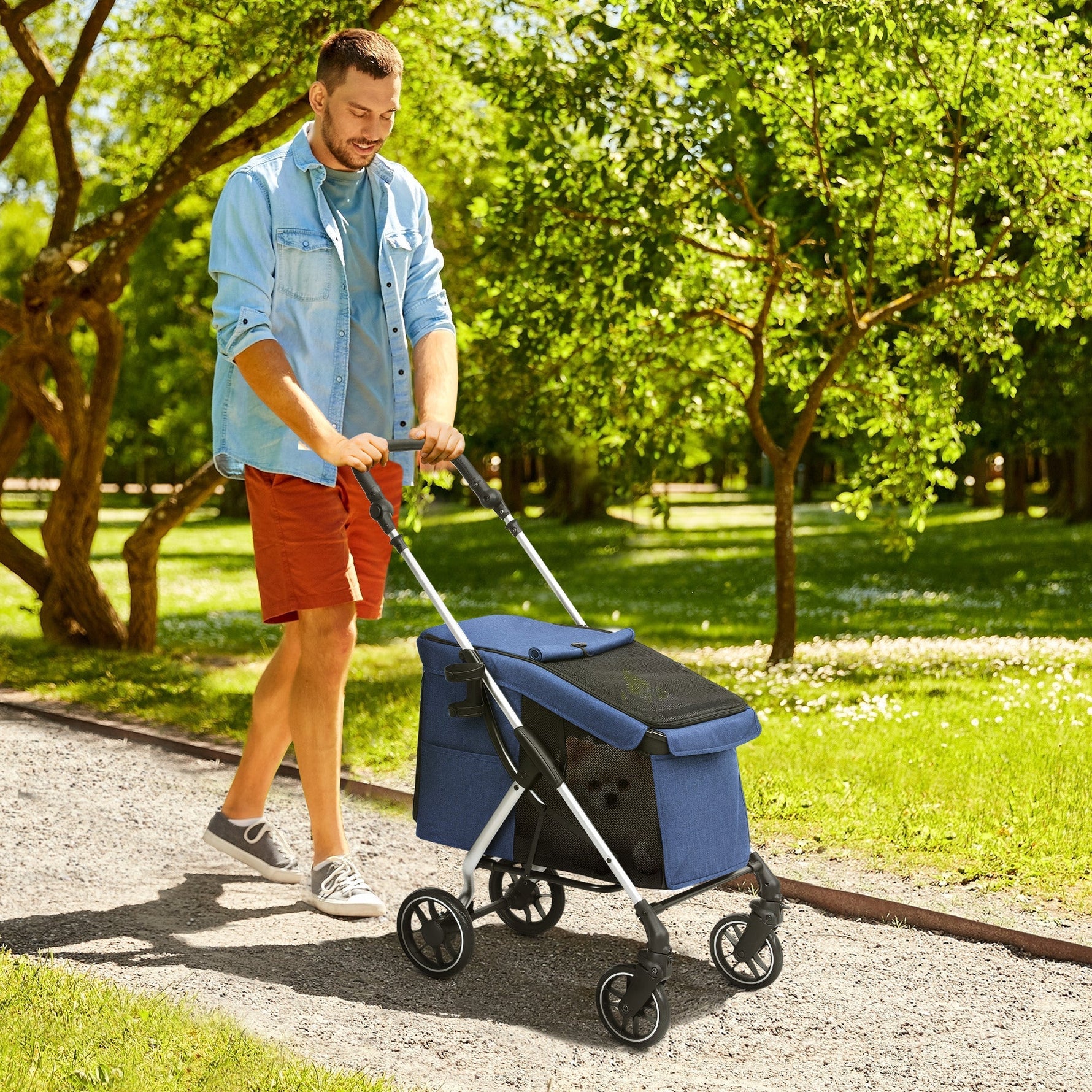 Dog Stroller, Foldable Aluminum, Dark Blue