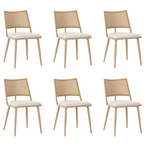 Dining Chairs Set of 6 with PU Seat and Rattan Backrest, Beige