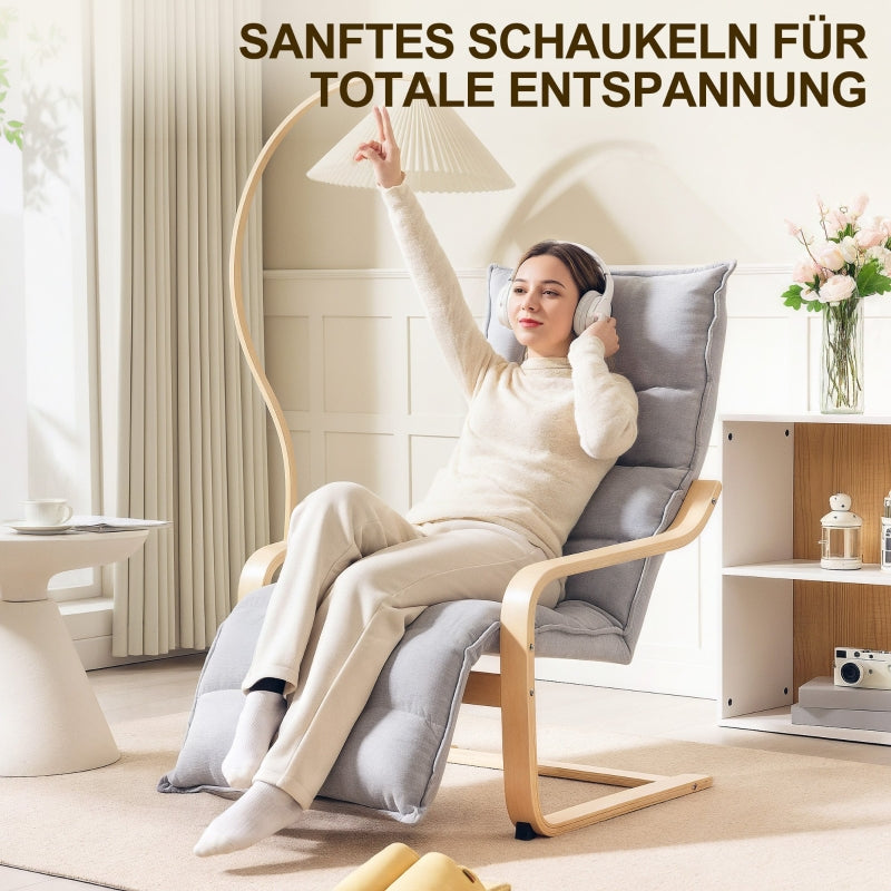 Lounge Chair, Adjustable Footrest, Rocking, Reading, Light Gray Velvet