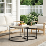 Nesting Coffee Table Set, Two-Piece Round 70cm Diameter with Metal Frame, Oak Wood Veneer