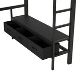 Metal Play Loft Bed with USB, LED, Desk and Wardrobe, 140x200cm, Black Metal