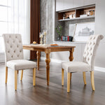 Velvet Dining Chairs Set of 4 with Oak Legs and Chrome Knocker Beige