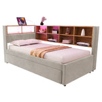 Sofa Bed 90x200 Pull-out LED Storage Flannel Light Grey