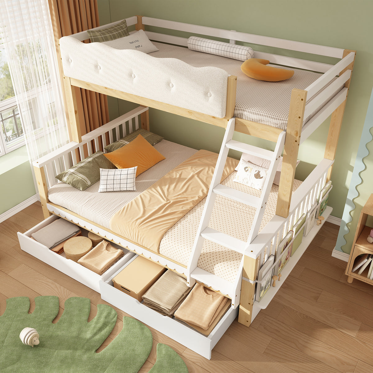 Children's Bunk Bed 90x200/140x200 with Drawers, White & Oak
