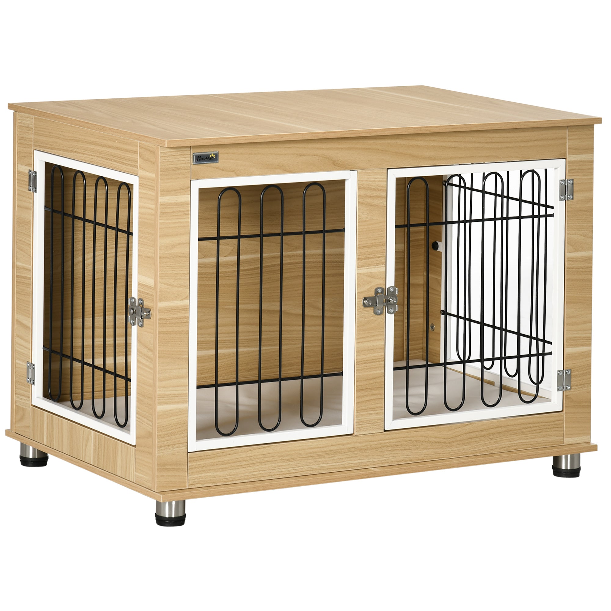 Dog Kennel, Table Top, Double Doors, Cushions, Oak