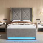Storage Bed 90x200cm with LED, USB & Hydraulic Storage, Velour