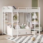 Loft Bed, Ladder & Table, Storage, White