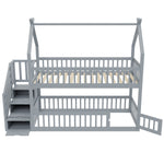 Bunk Bed, 90x200 Children's Single with Roof, Ladder & Storage Drawers, Solid Wood Gray