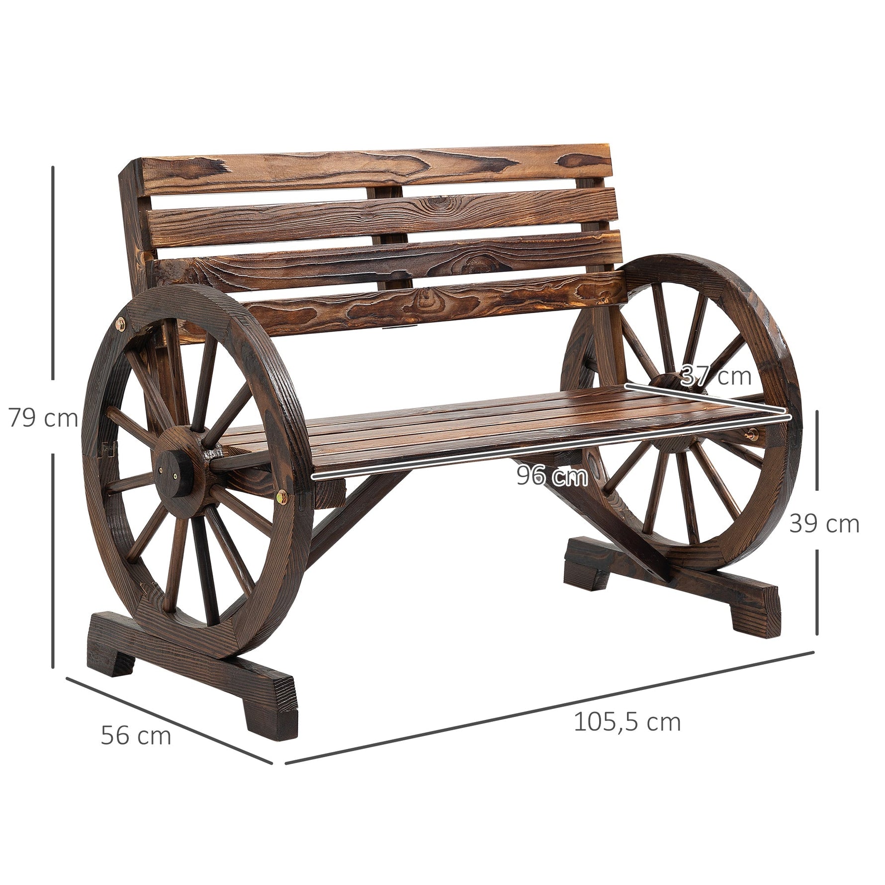 2-Seater Garden Bench Wagonwheel Armrests Fir Wood Brown