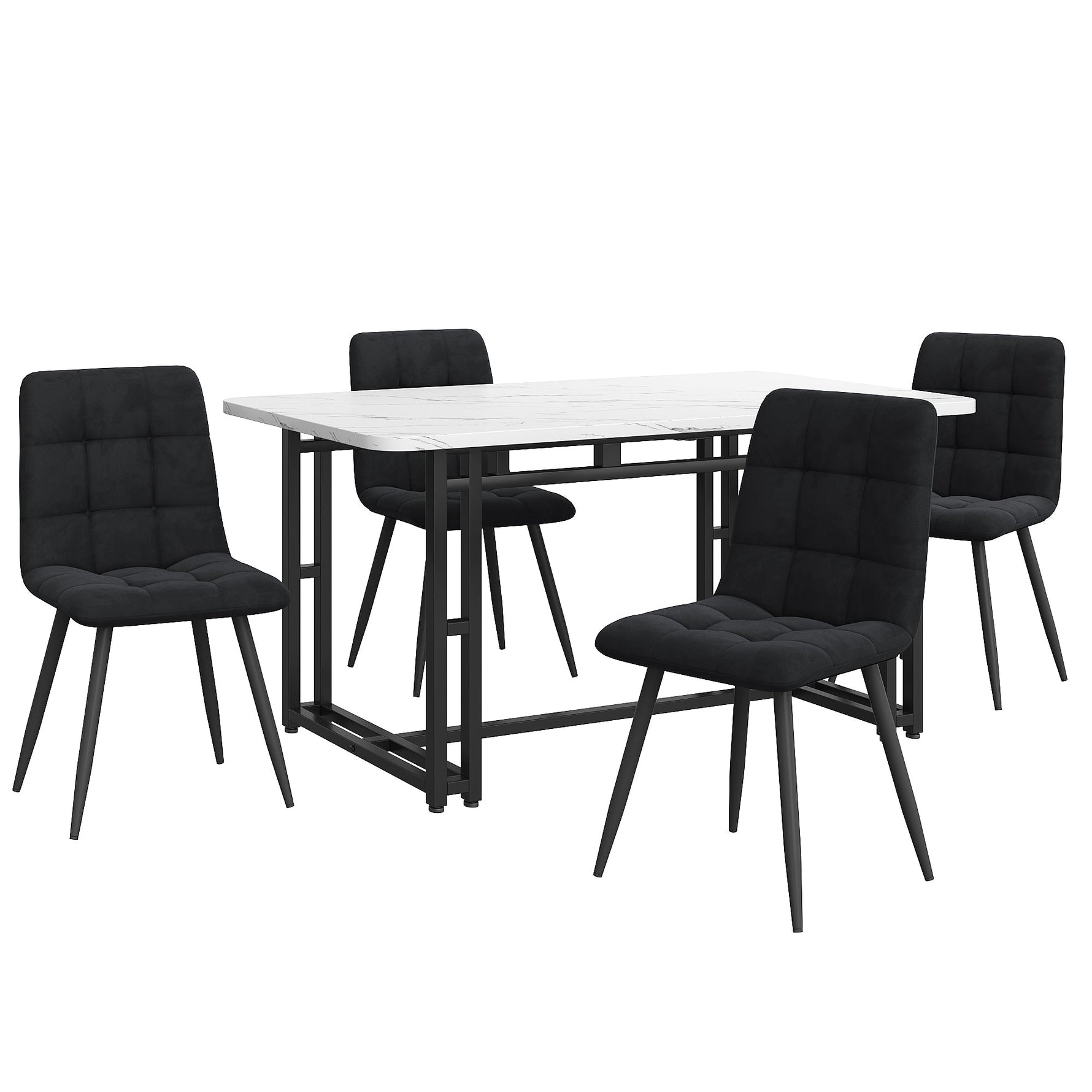 Dining Set (5-Piece) Modern Kitchen Table 140x80cm with Black Velvet Chairs, Black Iron