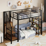 Loft Bed, 90x200 with Safety Stairs & Storage Wardrobe, Black
