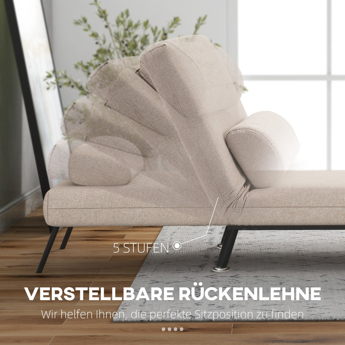 Sleeper Chair Folding Recliner with Bed Function, Adjustable Backrest, Beige Linen Look