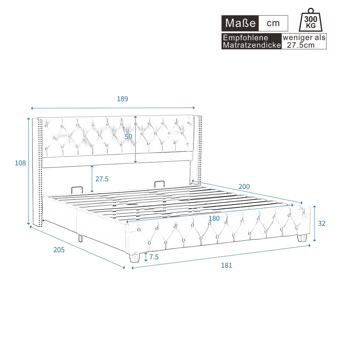 Upholstered Bed 180x200cm with Headboard Light Beige Velvet