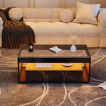 Modern Coffee Table, 16-Color LED Light, 2 Large Drawers, High Gloss, Black