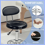 Rolling Stool, Height-Adjustable Swivel with Backrest & Wheels, Faux Leather Black