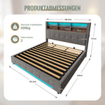 Storage Bed 180x200 cm with LED & Headboard in Velvet