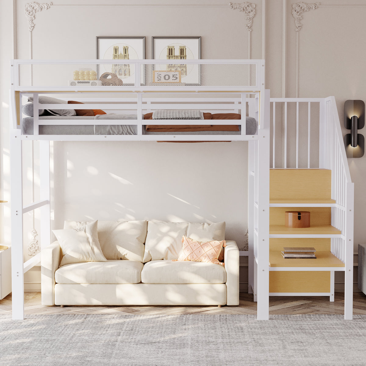 Upholstered Bed 160x200 cm with LED, Storage & USB, Grey PU