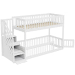 Bunk Bed 90x200 with Safety Stairs & Drawers, White Wood