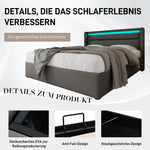 Hydraulic Storage Bed with LED Lighting and Remote Control, 160x200cm, Grey Upholstered Bed Frame
