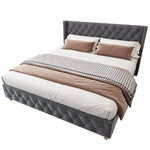 Upholstered Bed 160x200cm Button Studded Headboard Slatted Frame - Velvet Grey