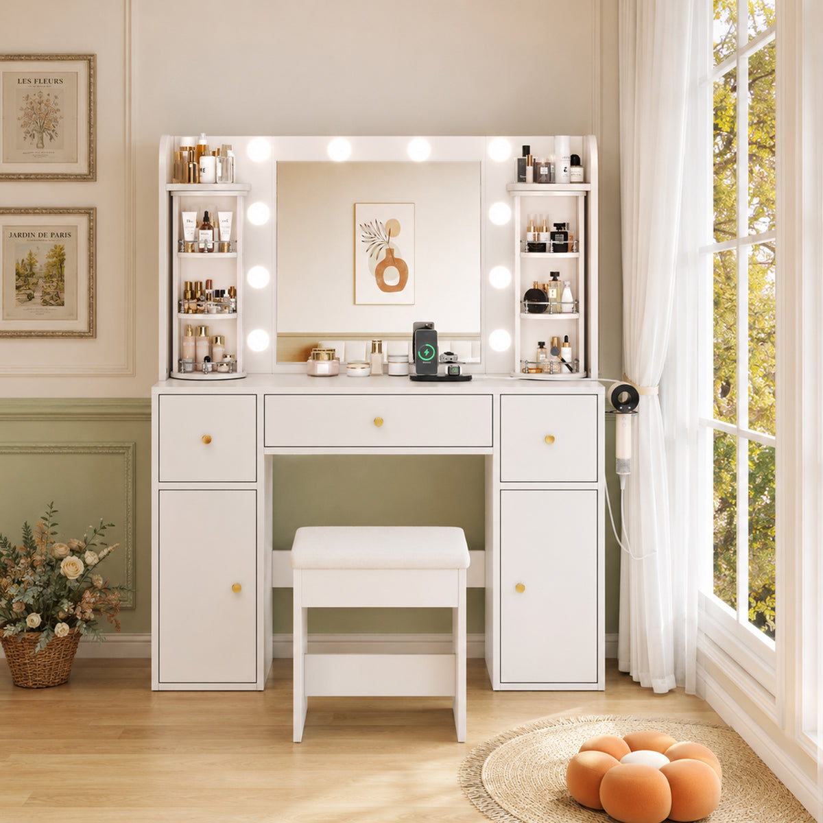 LED Vanity Table with Mirror & Storage Drawers, White