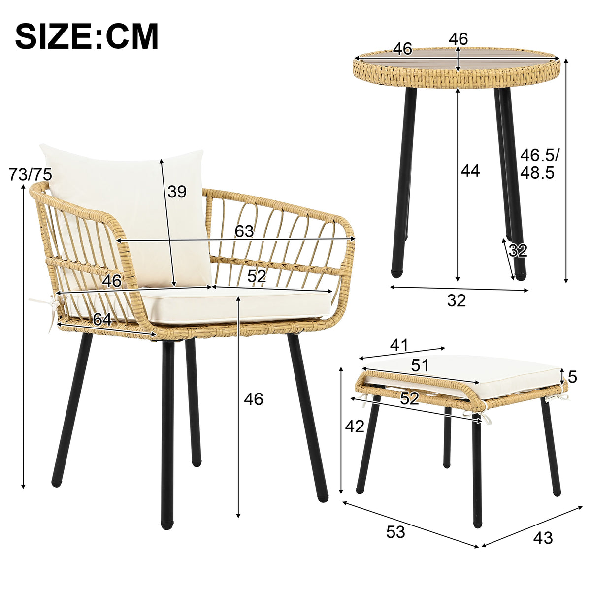5-Piece Garden Lounge Set with Table, Chairs & Stools, Natural Rattan