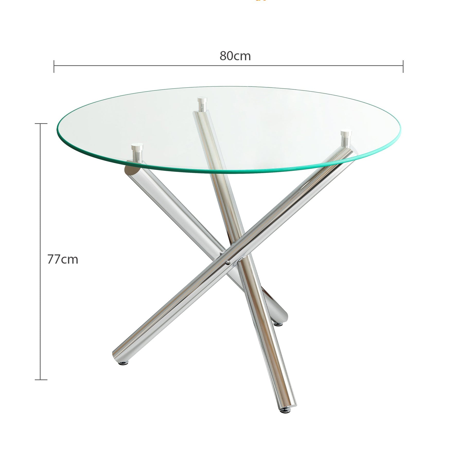 Round Dining Table 80x80x76cm Tempered Glass Metal Legs