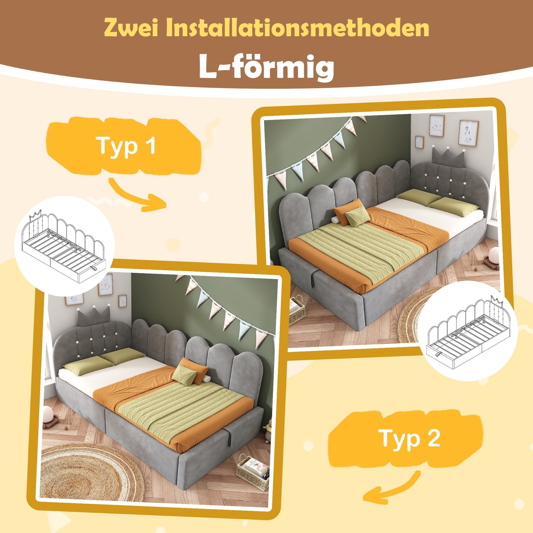 Upholstered Daybed with Hydraulic Storage and Crown Lattice Design, 90x200cm, Grey Velvet