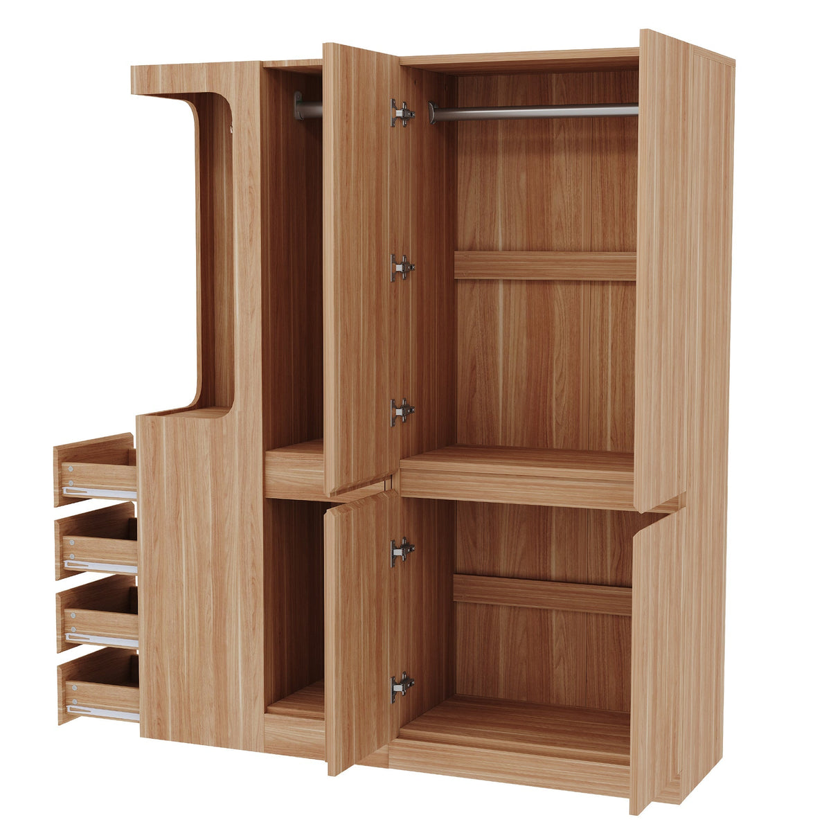 Extra-Large Wardrobe with Drawers and Storage Compartments, 140x40x170cm, Wood Color