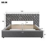 Upholstered Double Bed 160x200cm Hydraulic Storage LED Headboard Lamp - Velvet Grey