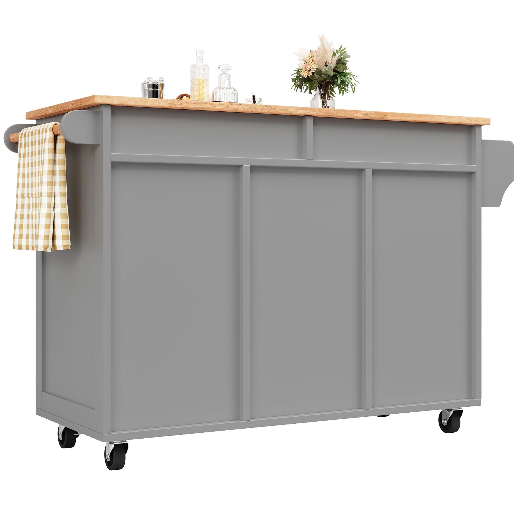 Kitchen Island Multifunctional Dining Table Storage Wood Grain - Grey