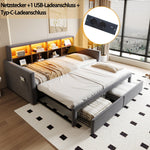 Extendable Upholstered Sofa Bed with Storage Headboard, LED Lights and Charging Ports, Dark Grey Velvet