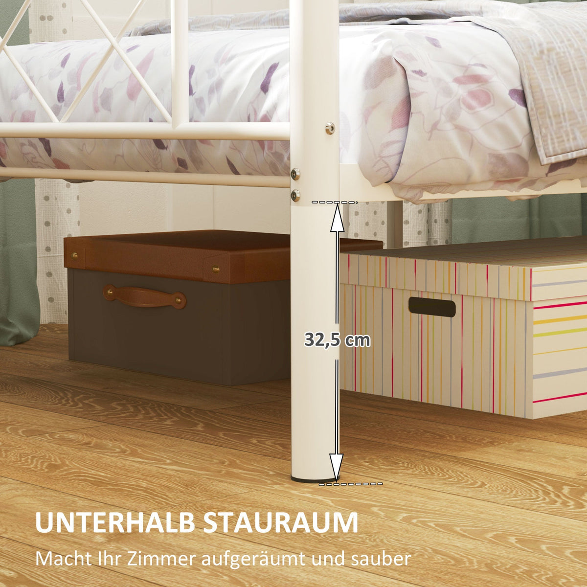 Bed Frame, 200 x 90 cm, 88 cm High, Single, Steel, White