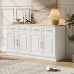 Sideboard Buffet Storage Cabinet 140cm 4 Drawers 4 Barn Doors White Wood