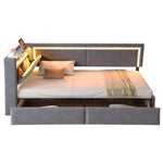 Upholstered Sofa Bed 90x200cm with LED & USB Headboard Storage Drawer Dark Grey Velvet