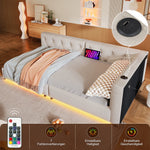 Daybed Sofa Bed 90x200cm Slatted Base LED Remote USB-C Linen Beige
