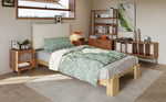 Upholstered Bed, Padded Headboard with Velcro and Sturdy Slatted Base, Pine and Plywood, Natural