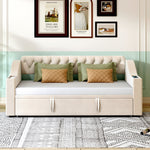 Upholstered Sofa Bed, 90/180*190cm, USB Charging, Storage, Velvet Beige