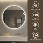 Round LED Bathroom Mirror 70 cm - Anti-Fog Dimmable HD Silver Glass