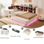 Upholstered Bed 90x200cm with Storage & LED Light, Beige