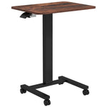 Height-Adjustable Laptop Table, 4 Casters, Hand Crank, Rustic Brown Chipboard