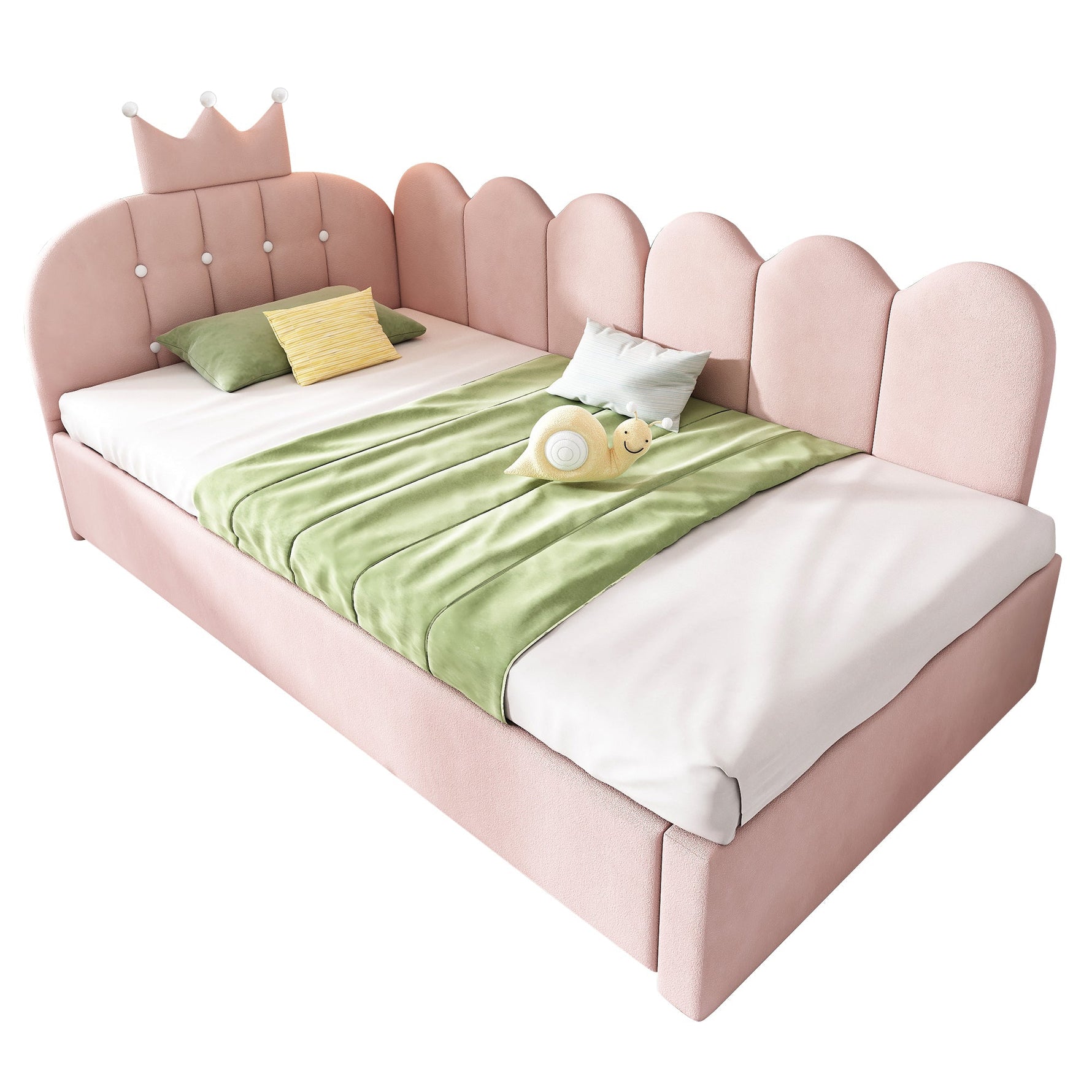 Sofa Bed with Pull-out Bed, 90x200cm Single Guest Bed with Crown Lattice Design, Pink Velvet